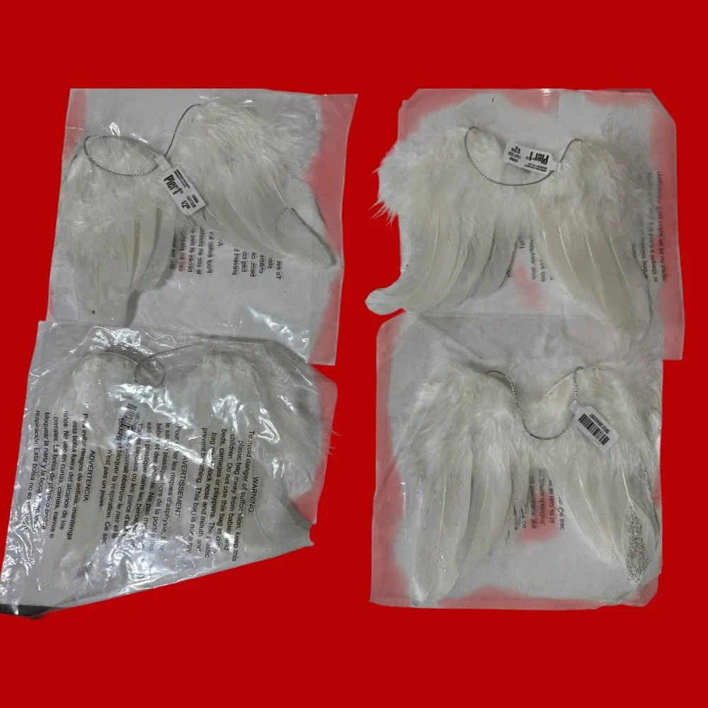 Pier 1 Imports White Feather Angel Wing Christmas Ornaments Glitter Set of 4